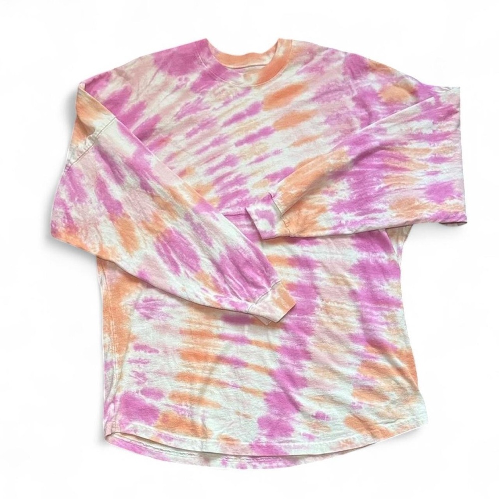SPIRIT JERSEY Reworked Custom Dye Pink Orange Tie-Dye Long-Sleeve Top — MEDIUM